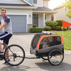 Dog Bike Trailer, Pet Cart Wagon Cart Carrier Attachment for Travel with 2 Doors, Large Wheels, Safety Flag