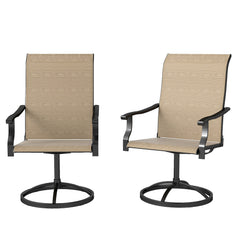 Outdoor Swivel Dining Chairs Set of 2, High Back Swivel Chairs with All Weather Mesh for Deck, Backyard, Poolside, White