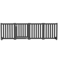 23.5"H Foldable Dog Gate with Door, 4 Panels Freestanding Pet Gate Barriers Indoor with Support Feet, Puppy Fence for Dogs, White