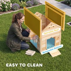Duck Coop, Wooden Duck House with Openable Roof & Double Doors, Natural Wood