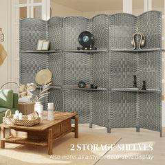 6 FT Privacy Screen, 4 Panel Room Divider with Shelves for Living Room Bedroom Home Office, Grey