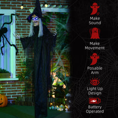 6' Life Size Black Witch Outdoor Halloween Decoration, Halloween Prop w/ Light Up Eyes