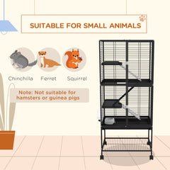 Rolling Small Animal Cage 34"H Chinchilla Cage for Ferrets, Squirrels w/ Removable Tray, Storage Shelf, Black