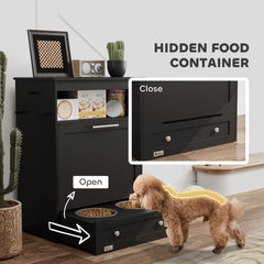 Pet Feeder Station Storage Cabinet, Dog Food Storage Container with Dog Raised Bowls, Watering Supplies, Gray