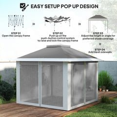 11' x 11' Pop Up Gazebo, Double Roof Foldable Height Adjustable Canopy Tent with Mesh Sidewalls, Carrying Bag, Beige