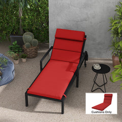 Patio Chaise Lounge Chair Cushion Replacement Sun Lounger Pads with Headrest and Ties, Beige