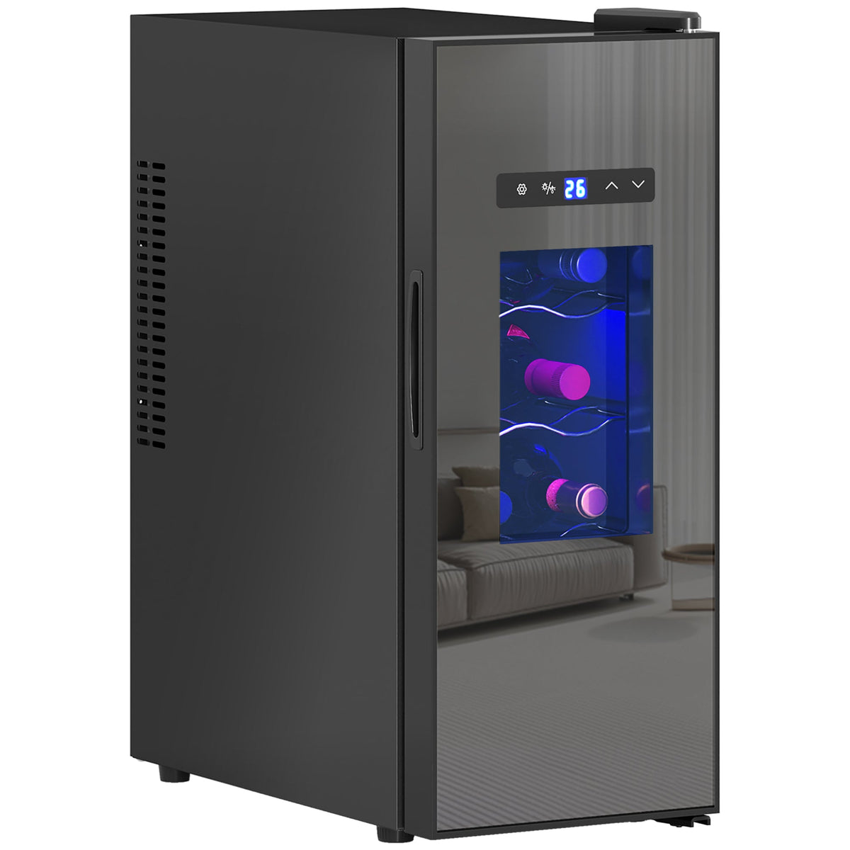Wine Fridge, 12 Bottle, Under Counter Drinks Beer Wine Cooler with Glass Door, LED Light, Temperature Control