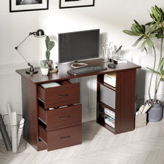 Computer Desk, 47" Writing Table with 3-Tier Shelves and 3 Reversible Drawers for Home Office, Bedroom, Black