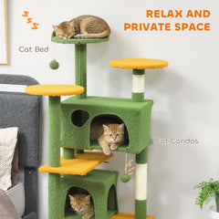 54" Cat Tree, Multi-Level Cat Tower with Scratching Posts, Cat Condos, Bed, Platforms, Ramp, Toy Ball, Beige