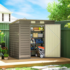 6 x 4FT Galvanized Garden Storage Shed, Metal Outdoor Shed with Double Doors and 2 Vents, Grey