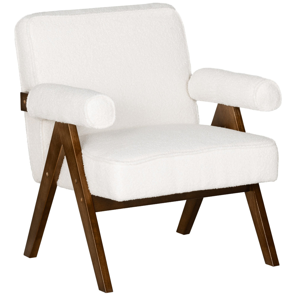 Cashmere Accent Chair Armchair with Wide Seat and Soft Padded Armrests for Reading, Bedroom, Cream White