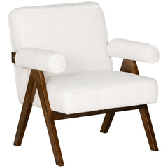 Cashmere Accent Chair Armchair with Wide Seat and Soft Padded Armrests for Reading, Bedroom, Cream White