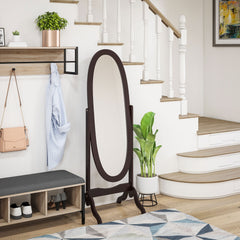 Floor Standing Mirror Full Length Mirror with Adjustable Angle Oval Frame for Dressing Room Bedroom Living Room White