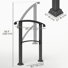 2-3 Step Handrails for Outdoor Steps, Metal Outdoor Stair Railing, Porch Deck Railing with Installation Kit, Black