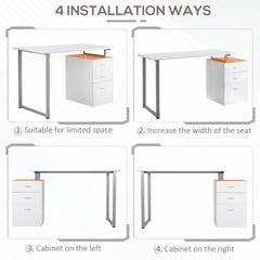 47" Computer Desk Writing Table Workstation with Multi-Use Reversible File Drawers Metal Frame Home Office Furniture, White