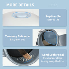Foldable Large Cat Litter Box with Lid, Covered Kitten Litter Box w/ Automatic Cat Litter-Proof Sides, Deodorization, Easy to Clean, White and Grey