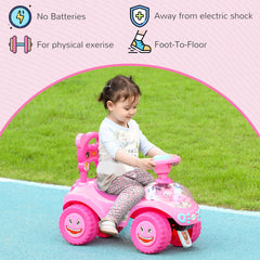Toddlers Push Car with Horn, Light, Music, Anti-Over-Backwards Device, Steering Wheel, Under Seat Storage, Pink