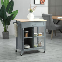 Rolling Kitchen Cart with Wood Top and Drawer, Kitchen Island on Wheels for Dining Room, Black | Canada