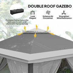 11' x 11' Pop Up Gazebo, Double Roof Foldable Height Adjustable Canopy Tent with Mesh Sidewalls, Carrying Bag, Beige