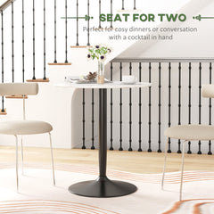 Modern Kitchen Table for 2 People, Round Dining Table with Steel Base for Living Room, Dining Room, White Marble