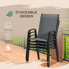 Set of 4 Outdoor Dining Chairs, Heavy Duty Stackable Patio Dining Set with Armrests for Balcony Garden, Brown and Black