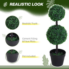 2 Ball Topiary Tree in Pot for Home Decor, Artificial Plant for Home Office, Living Room Decor, Dark Green