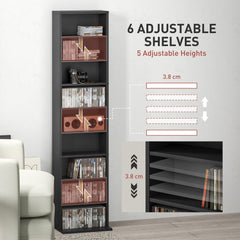 Media Storage Cabinet, 9-Tier Tall Narrow DVD Shelf with 6 Adjustable Shelves, Black
