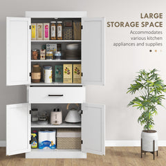 72" Kitchen Storage Cabinet, Farmhouse Kitchen Pantry Cabinet with 4 Barn Doors, Drawer, Adjustable Shelves, Black
