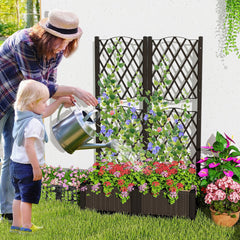 Raised Garden Bed with Double Trellis in Coffee, 32 Inch Self Watering Planter Screen