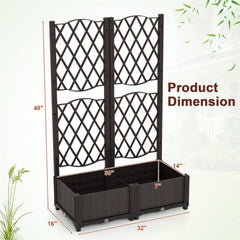 Raised Garden Bed with Double Trellis in Coffee, 32 Inch Self Watering Planter Screen