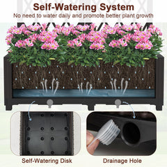 Raised Garden Bed with Double Trellis in Coffee, 32 Inch Self Watering Planter Screen