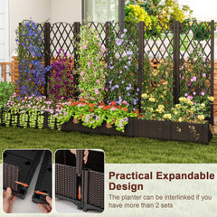 Raised Garden Bed with Double Trellis in Coffee, 32 Inch Self Watering Planter Screen