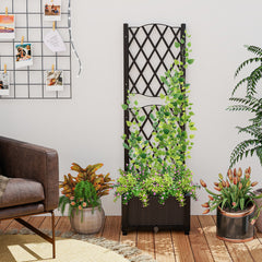 Raised Garden Bed with Diamond Trellis in Coffee, Self Watering Planter for Climbing Plants