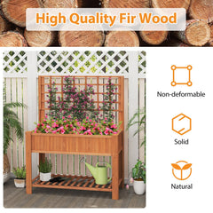 Raised Garden Bed with Trellis Wooden Elevated Planter Box with Legs-Orange