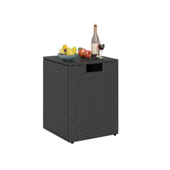 Rattan Propane Tank Cover Patio Hideaway Tank Side Table-Black