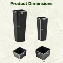 Rattan Tall Planter Set of 2 Outdoor Large Tapered Planters with Removable Inner Trays-Black