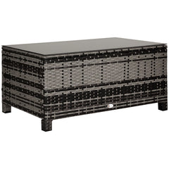 Outdoor PE Rattan Wicker Table, Patio Garden Side Table w/Glass Top for Patio, Balcony, Mixed Grey