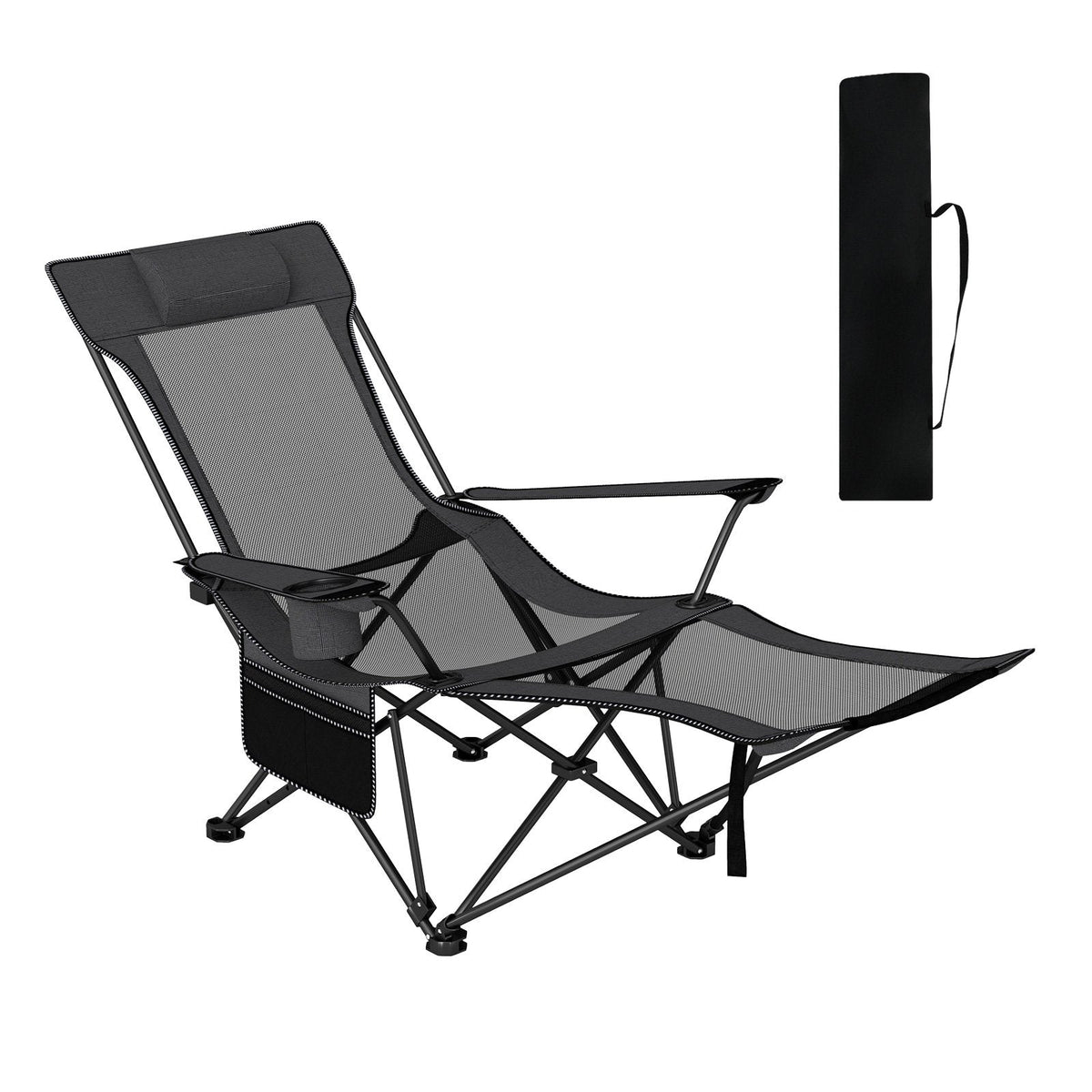 Reclining Camping Chair with Removable Footrest and Adjustable Backrest-Gray