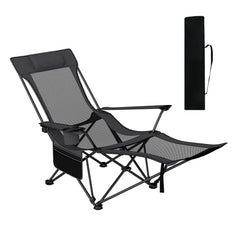 Reclining Camping Chair with Removable Footrest and Adjustable Backrest-Gray