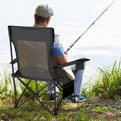 Reclining Camping Chair with Removable Footrest and Adjustable Backrest-Gray