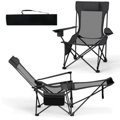 Reclining Camping Chair with Removable Footrest and Adjustable Backrest-Gray