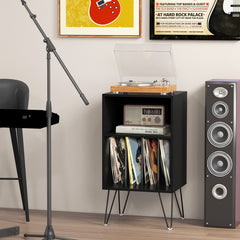 3-Tier Record Player Stand with Charging Station, Black