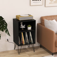 3-Tier Record Player Stand with Charging Station, Black