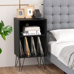 3-Tier Record Player Stand with Charging Station, Black