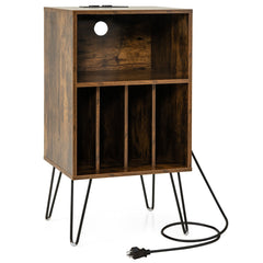 3-Tier Record Player Stand with Charging Station, Rustic Brown