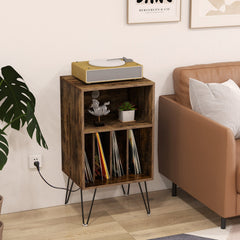 3-Tier Record Player Stand with Charging Station, Rustic Brown
