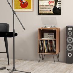 3-Tier Record Player Stand with Charging Station, Rustic Brown