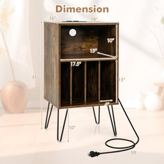 3-Tier Record Player Stand with Charging Station, Rustic Brown
