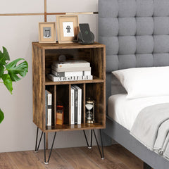 3-Tier Record Player Stand with Charging Station, Rustic Brown
