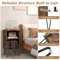 3-Tier Record Player Stand with Charging Station, Rustic Brown
